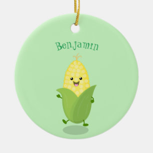 Cute lycklig maj tecknad illustration julgransprydnad keramik