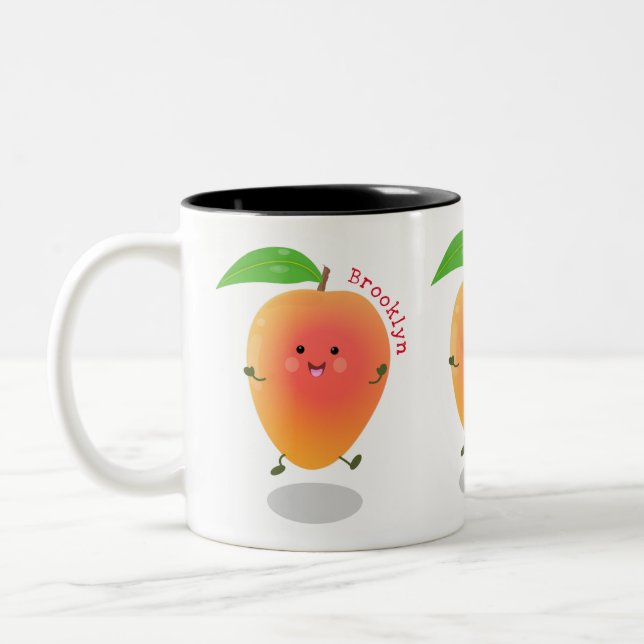Cute lycklig mango tecknad illustration Två-Tonad mugg (Vänster)