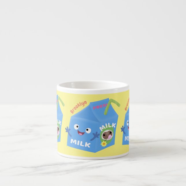 Cute lycklig mjölk-kartongens tecknad espressomugg (Framsidan)
