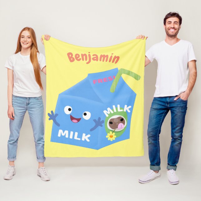 Cute lycklig mjölk-kartongens tecknad fleecefilt (På plats)