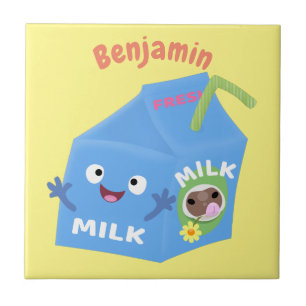 Cute lycklig mjölk-kartongens tecknad kakelplatta