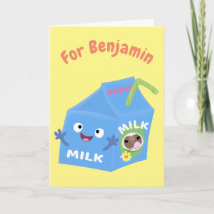 Cute lycklig mjölk-kartongens tecknad kort