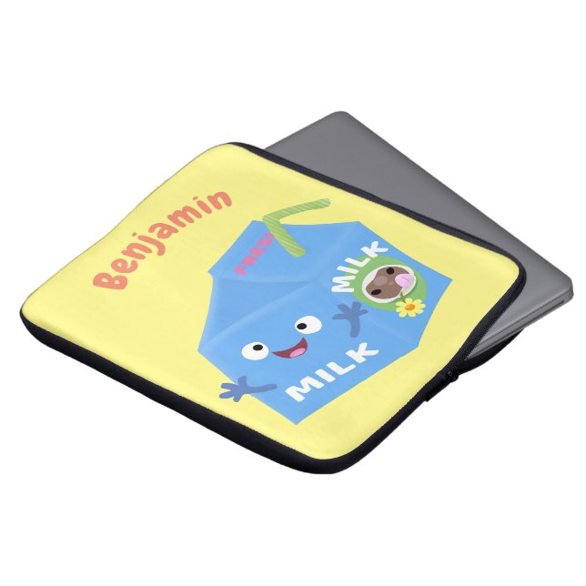 Cute lycklig mjölk-kartongens tecknad laptop fodral (Framsida topp)