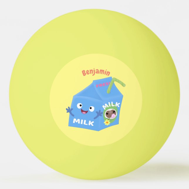 Cute lycklig mjölk-kartongens tecknad pingisboll (Framsidan)