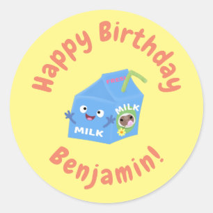 Cute lycklig mjölk-kartongens tecknad runt klistermärke