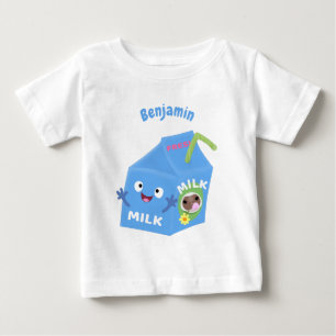 Cute lycklig mjölk-kartongens tecknad t shirt