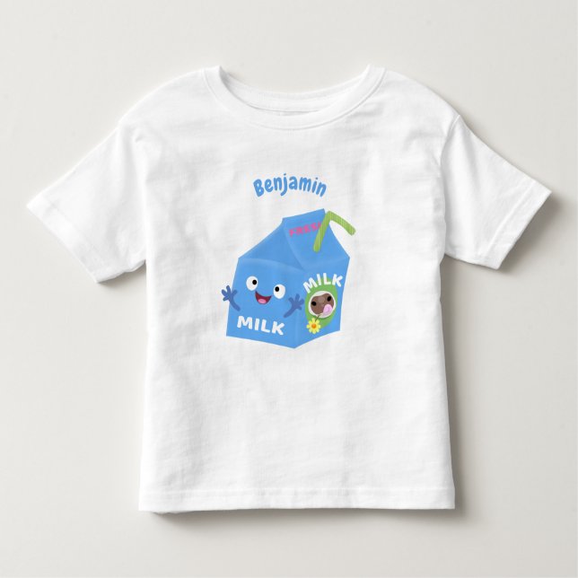 Cute lycklig mjölk-kartongens tecknad t shirt (Framsida)