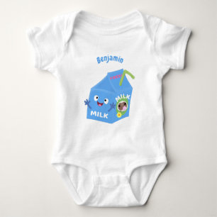 Cute lycklig mjölk-kartongens tecknad t shirt