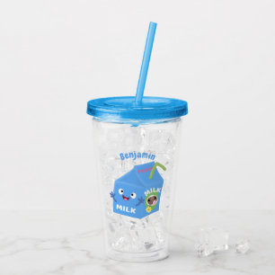 Cute lycklig mjölk-kartongens tecknad take away mugg