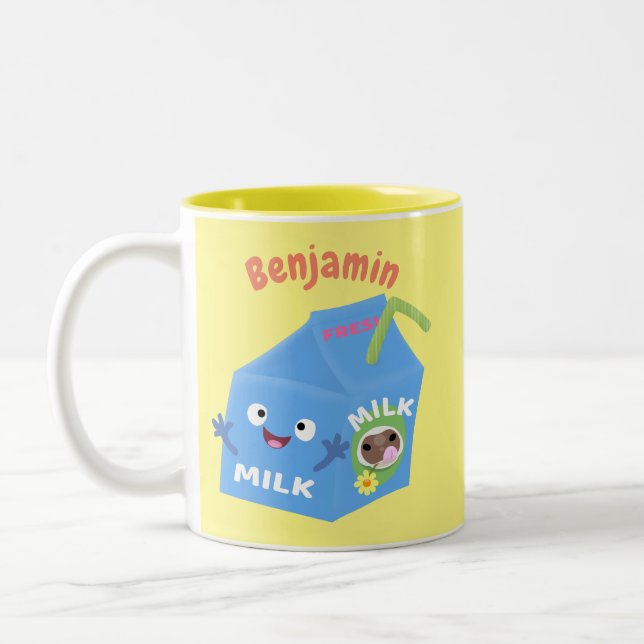 Cute lycklig mjölk-kartongens tecknad Två-Tonad mugg (Vänster)