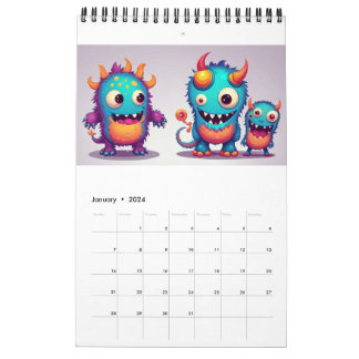 Cute lycklig monsterkalendern 2024 kalender