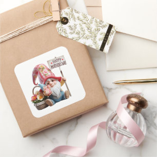 Cute Lycklig Mors dag gnome Fyrkantigt Klistermärke