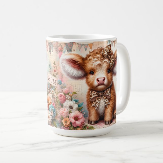 Cute Lycklig Mors dag/Highland Cow Kaffemugg (Framsida höger)