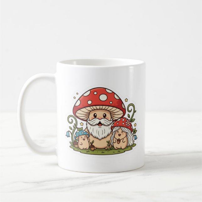 Cute Lycklig Mushroom Family Classic Mugg (Vänster)