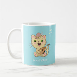 Cute Lycklig Musical Ginger Tabby katt på Light Bl Kaffemugg