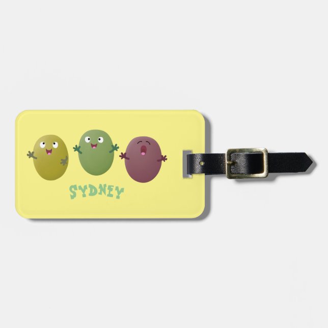 Cute lycklig olives sjunger tecknad bagagebricka (Horisontell Framsida)