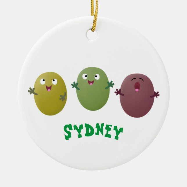 Cute lycklig olives sjunger tecknad julgransprydnad keramik (Framsidan)