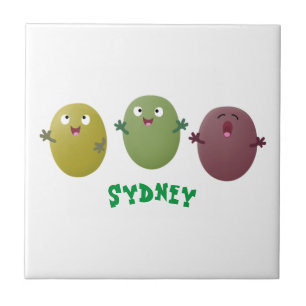 Cute lycklig olives sjunger tecknad kakelplatta