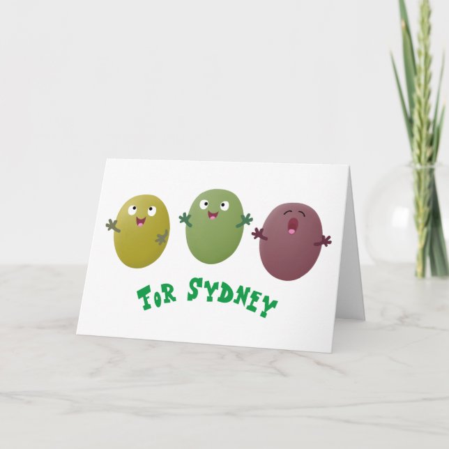 Cute lycklig olives sjunger tecknad kort (Framsida)