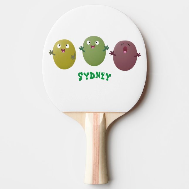 Cute lycklig olives sjunger tecknad pingisracket (Framsidan)