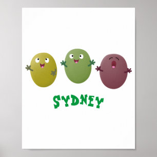 Cute lycklig olives sjunger tecknad poster
