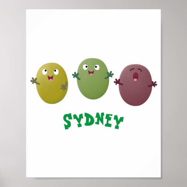 Cute lycklig olives sjunger tecknad poster (Framsidan)