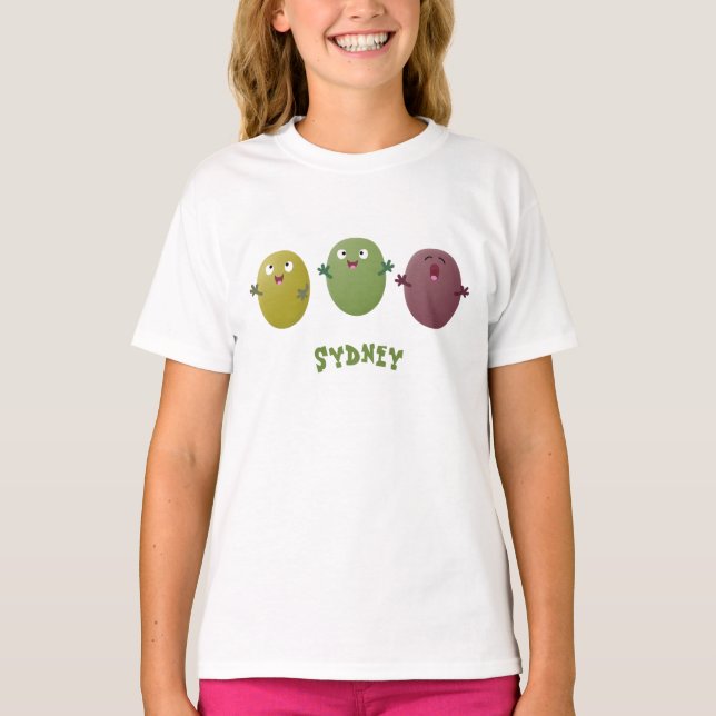Cute lycklig olives sjunger tecknad t shirt (Framsida)