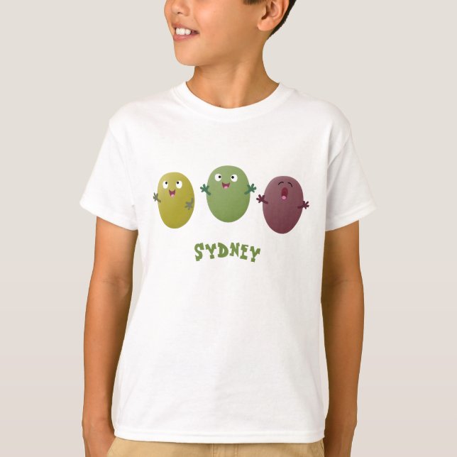 Cute lycklig olives sjunger tecknad t shirt (Framsida)