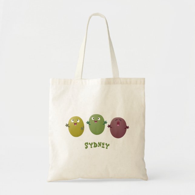Cute lycklig olives sjunger tecknad tygkasse (Framsidan)