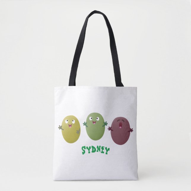 Cute lycklig olives sjunger tecknad tygkasse (Framsida)