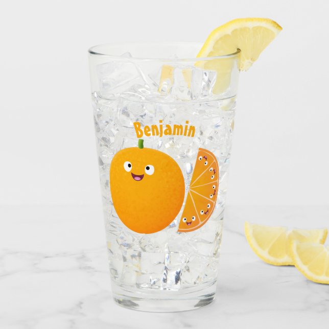 Cute lycklig orange citrus tecknad glaskopp (Bakside Is)