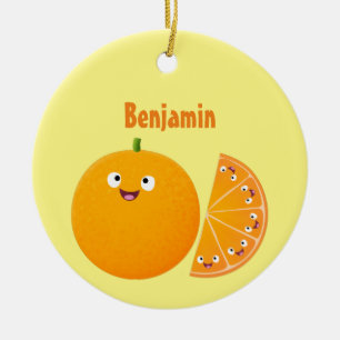Cute lycklig orange citrus tecknad julgransprydnad keramik