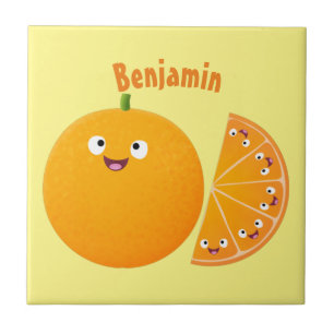 Cute lycklig orange citrus tecknad kakelplatta