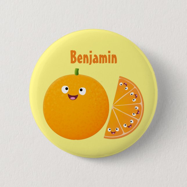 Cute lycklig orange citrus tecknad knapp (Framsida)