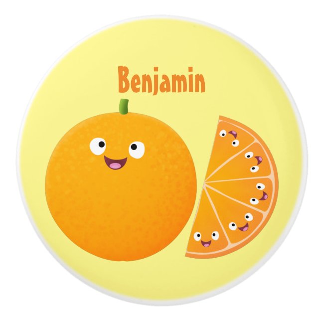 Cute lycklig orange citrus tecknad knopp (Framsidan)