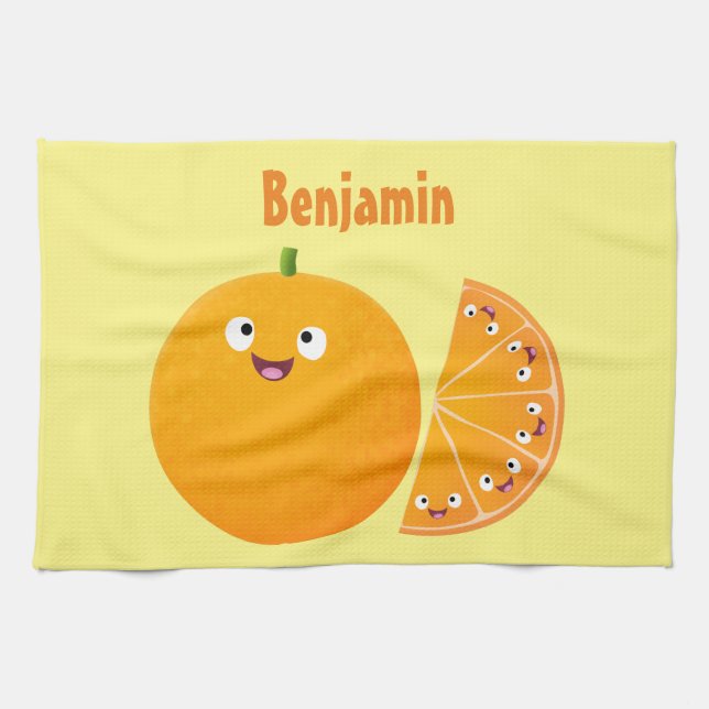 Cute lycklig orange citrus tecknad kökshandduk (Horisontell)