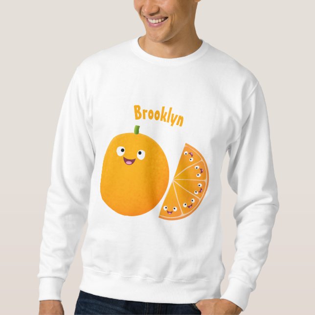 Cute lycklig orange citrus tecknad lång ärmad tröja (Framsida)