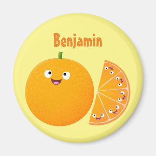 Cute lycklig orange citrus tecknad magnet