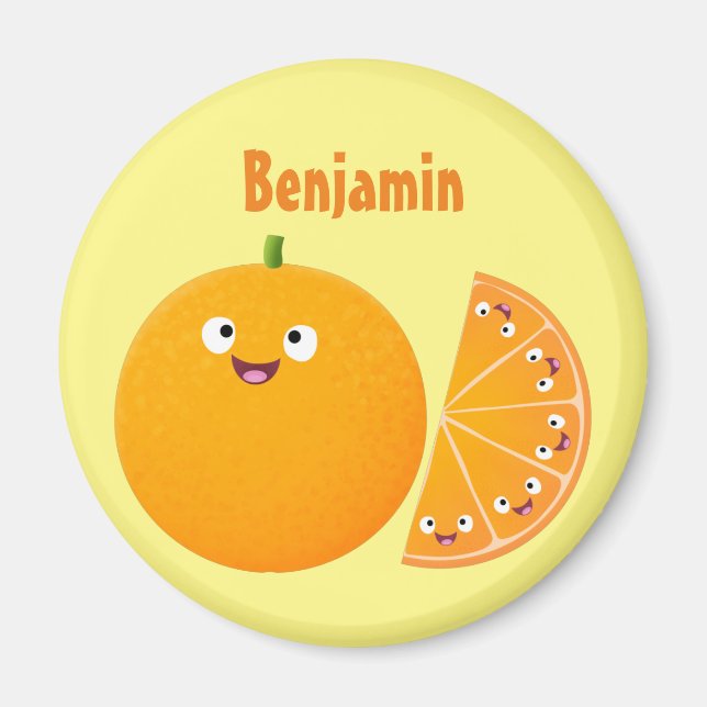Cute lycklig orange citrus tecknad magnet (Framsidan)