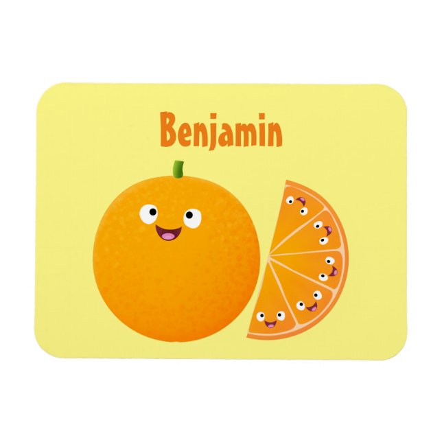 Cute lycklig orange citrus tecknad magnet (Horisontell)