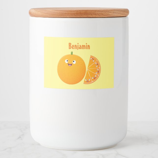 Cute lycklig orange citrus tecknad mat etiketter (Framsida)