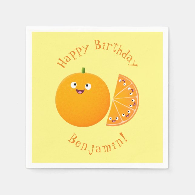 Cute lycklig orange citrus tecknad pappersservett (Framsidan)