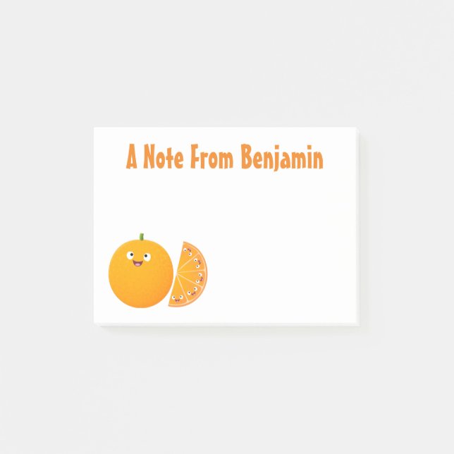 Cute lycklig orange citrus tecknad post-it block (Framsida)