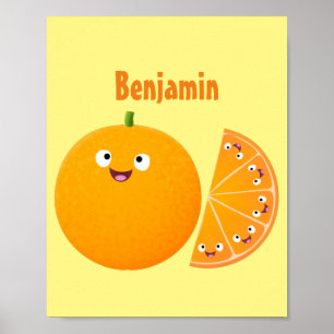 Cute lycklig orange citrus tecknad poster