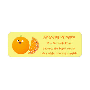Cute lycklig orange citrus tecknad returadress etikett