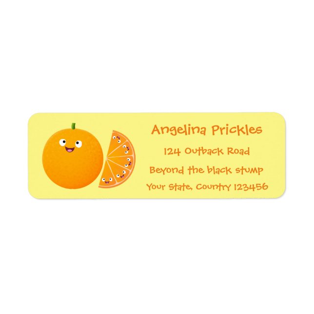 Cute lycklig orange citrus tecknad returadress etikett (Framsidan)