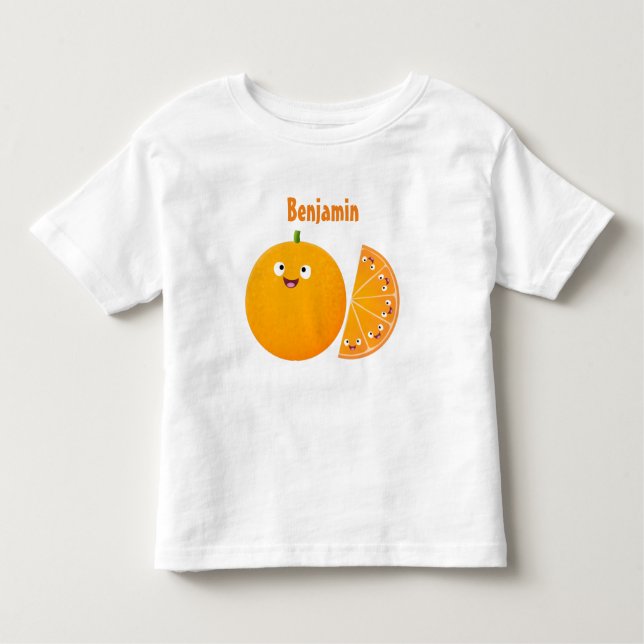 Cute lycklig orange citrus tecknad t shirt (Framsida)