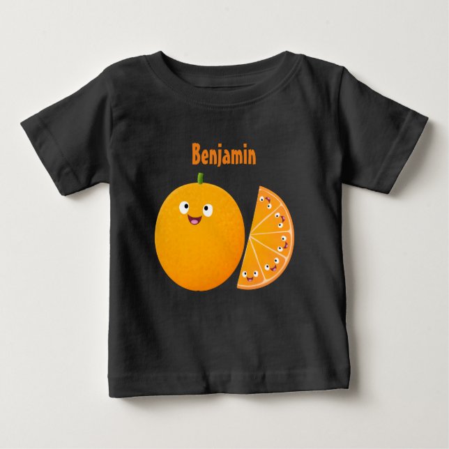 Cute lycklig orange citrus tecknad t shirt (Framsida)