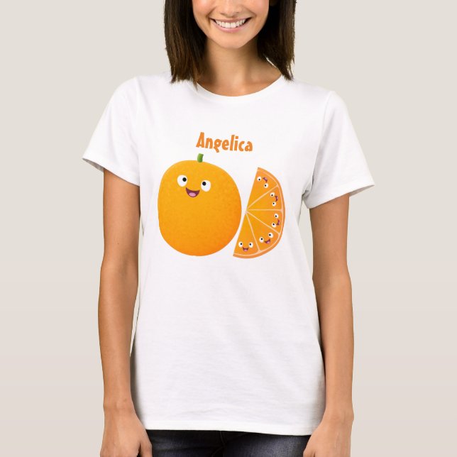 Cute lycklig orange citrus tecknad t shirt (Framsida)