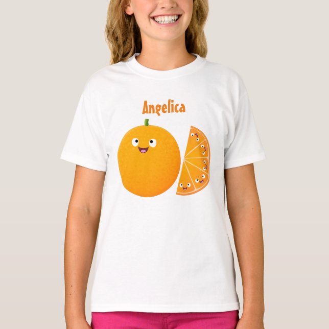 Cute lycklig orange citrus tecknad t shirt (Framsida)